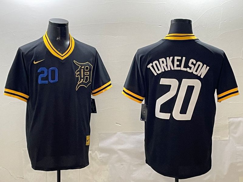 Men Detroit Tigers 20 Torkelaon Black Gold Game 2025 Nike MLB Jersey style 2
